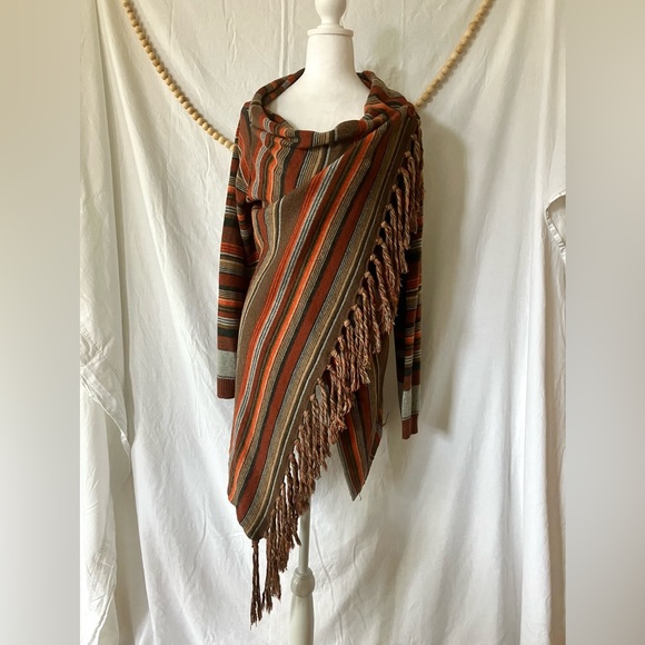 Southwestern Serape Asymmetrical Wrap Sweater Shawl - Picture 1 of 11